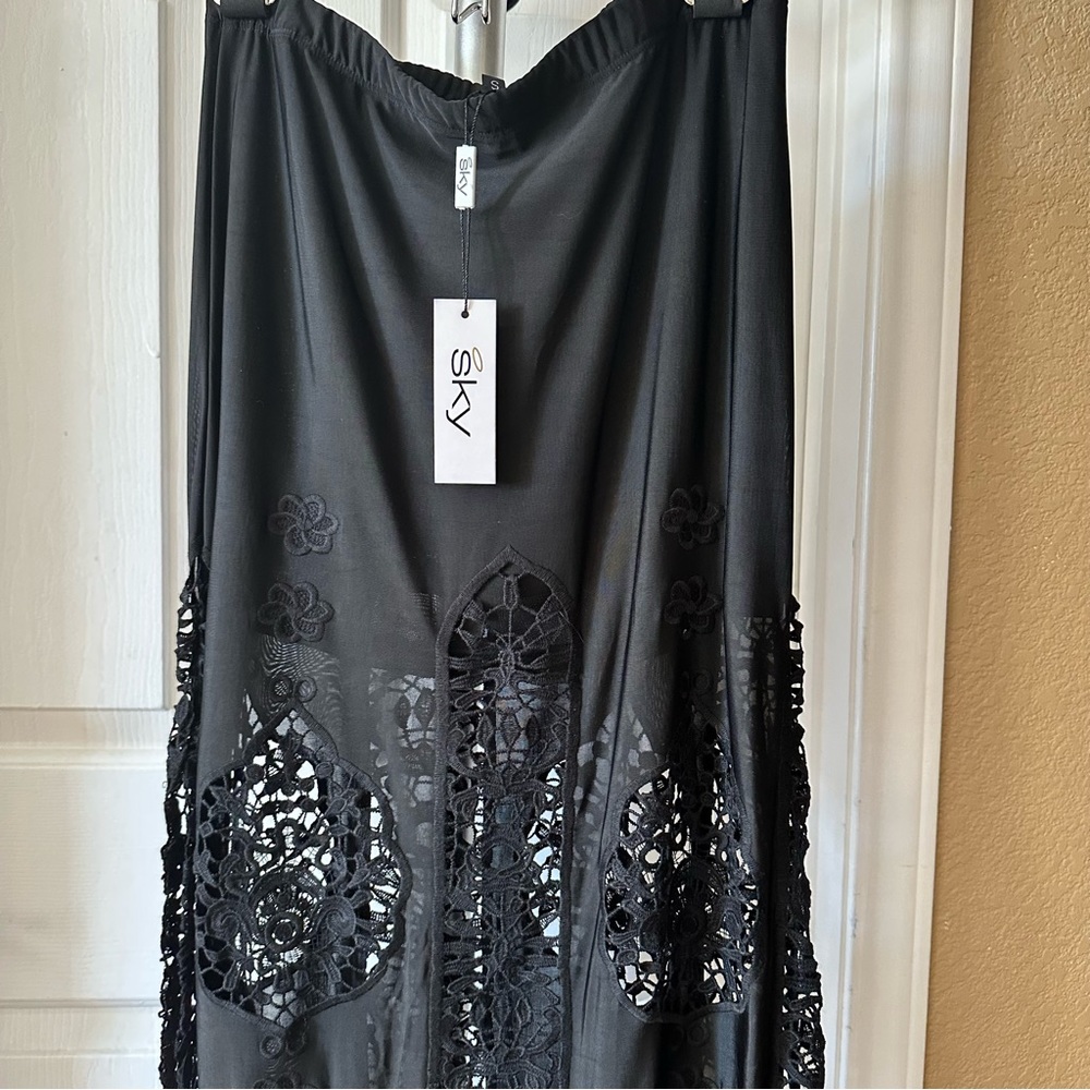 NWT SKY black embroidered lace maxi skirt